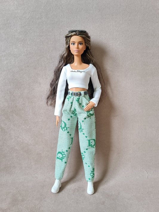 White , black top and Pants for Barbie