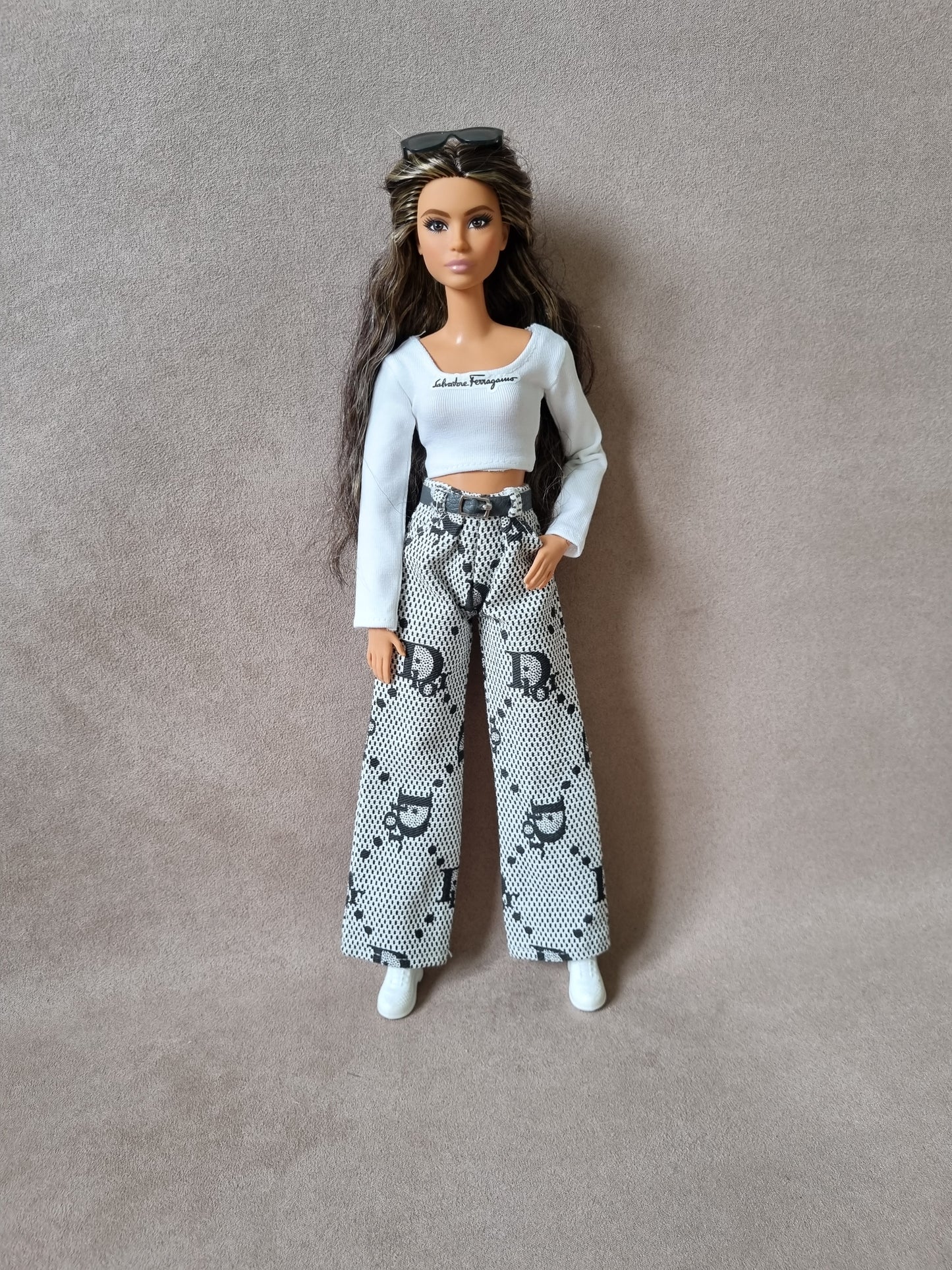 White , black top and Pants for Barbie