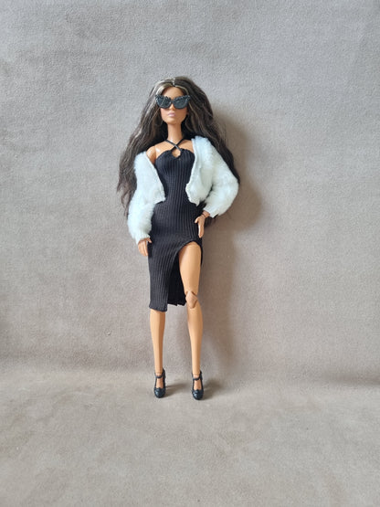 Black dress and white jacket for Barbie