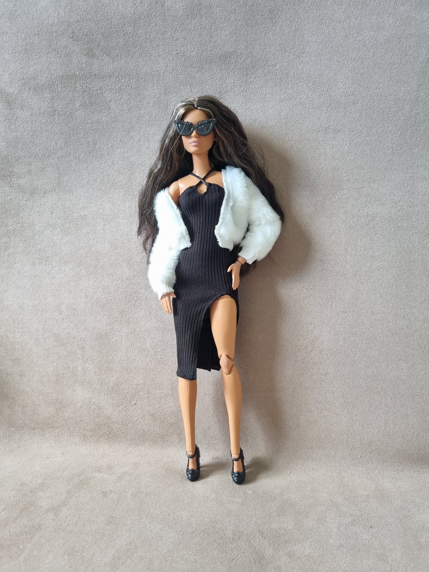 Black dress and white jacket for Barbie