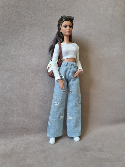 White , black croptop and Jean for Barbie