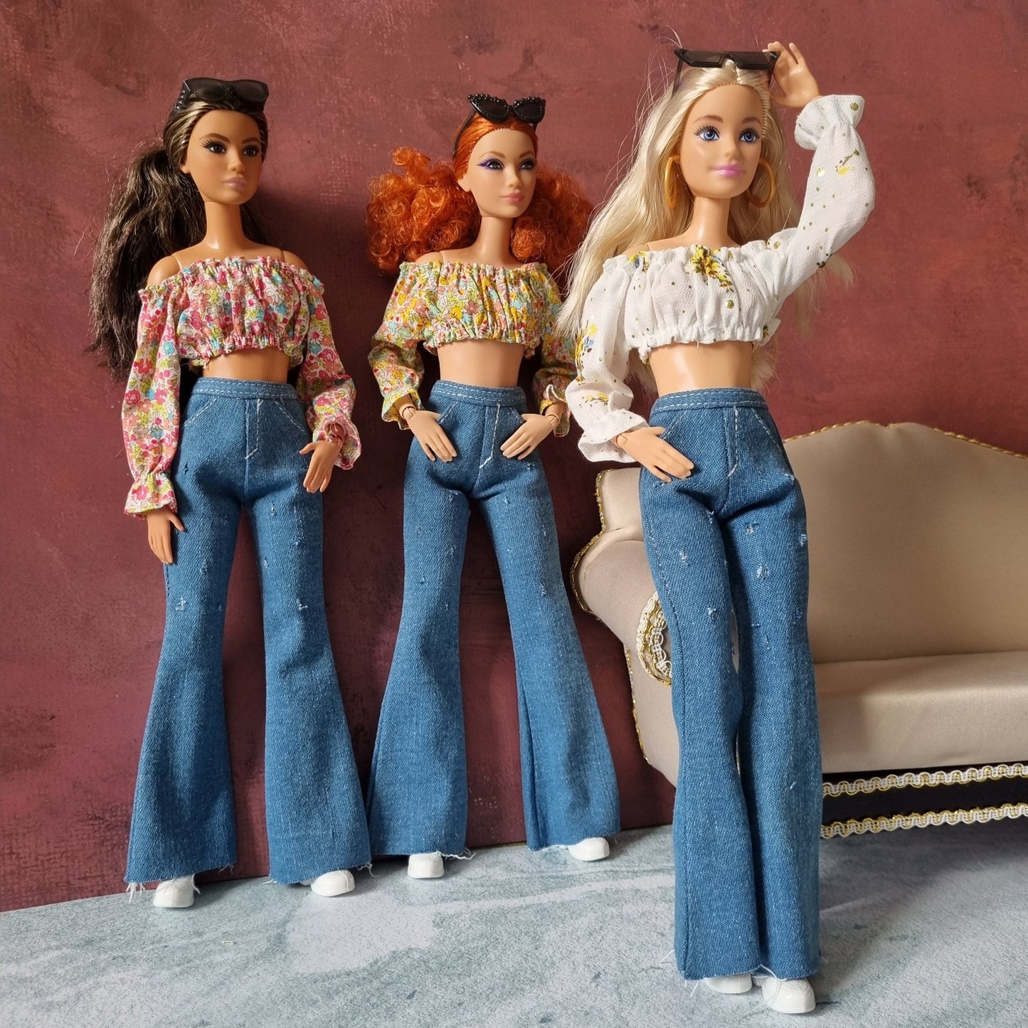 Off shoulder top and Jeans for Barbie Doll