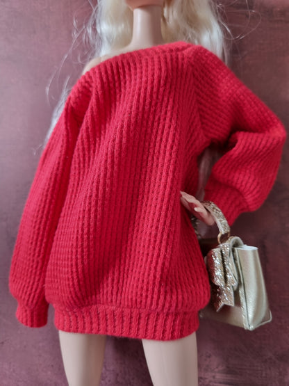 Red sweater for Barbie doll