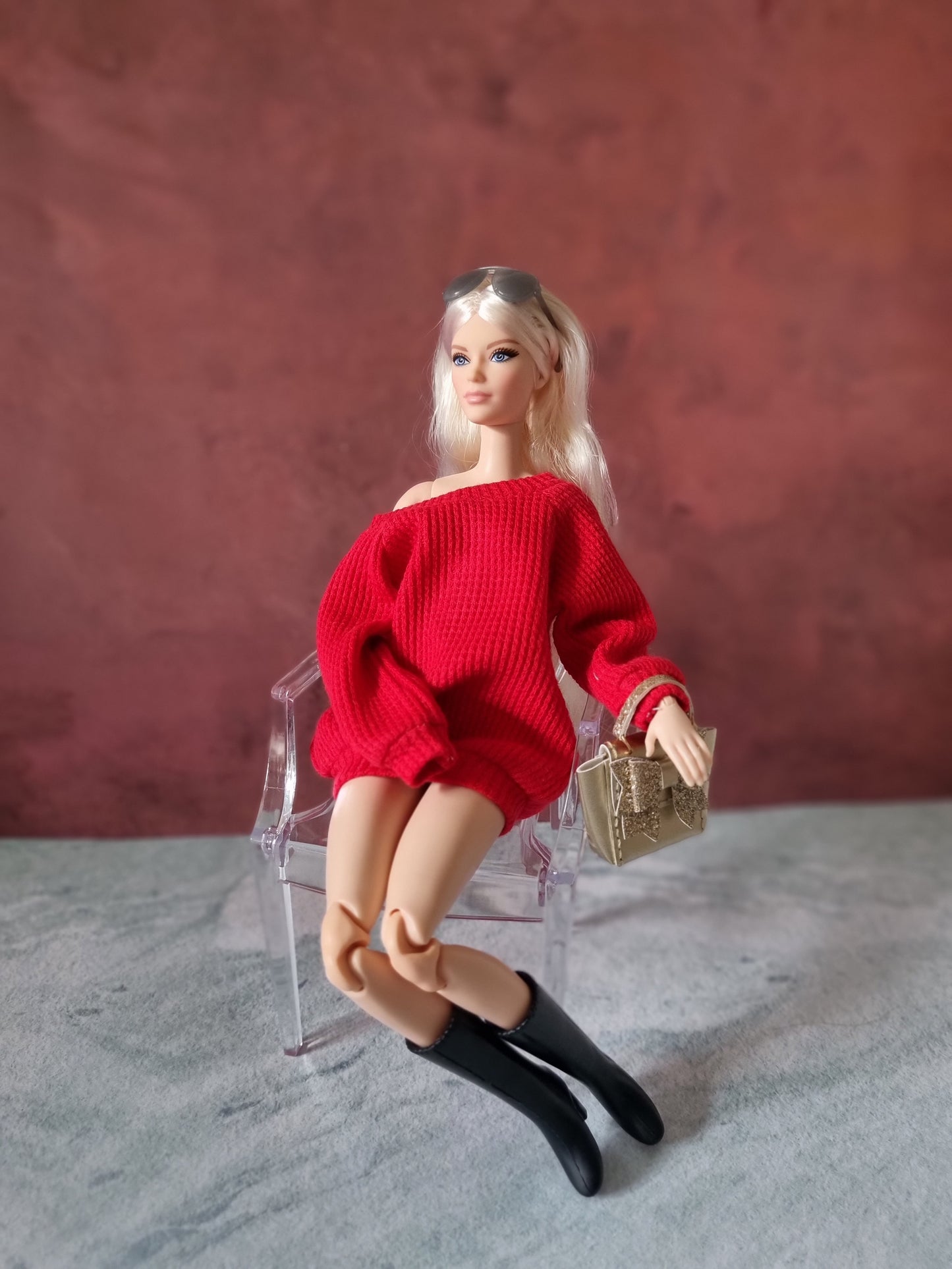 Red sweater for Barbie doll