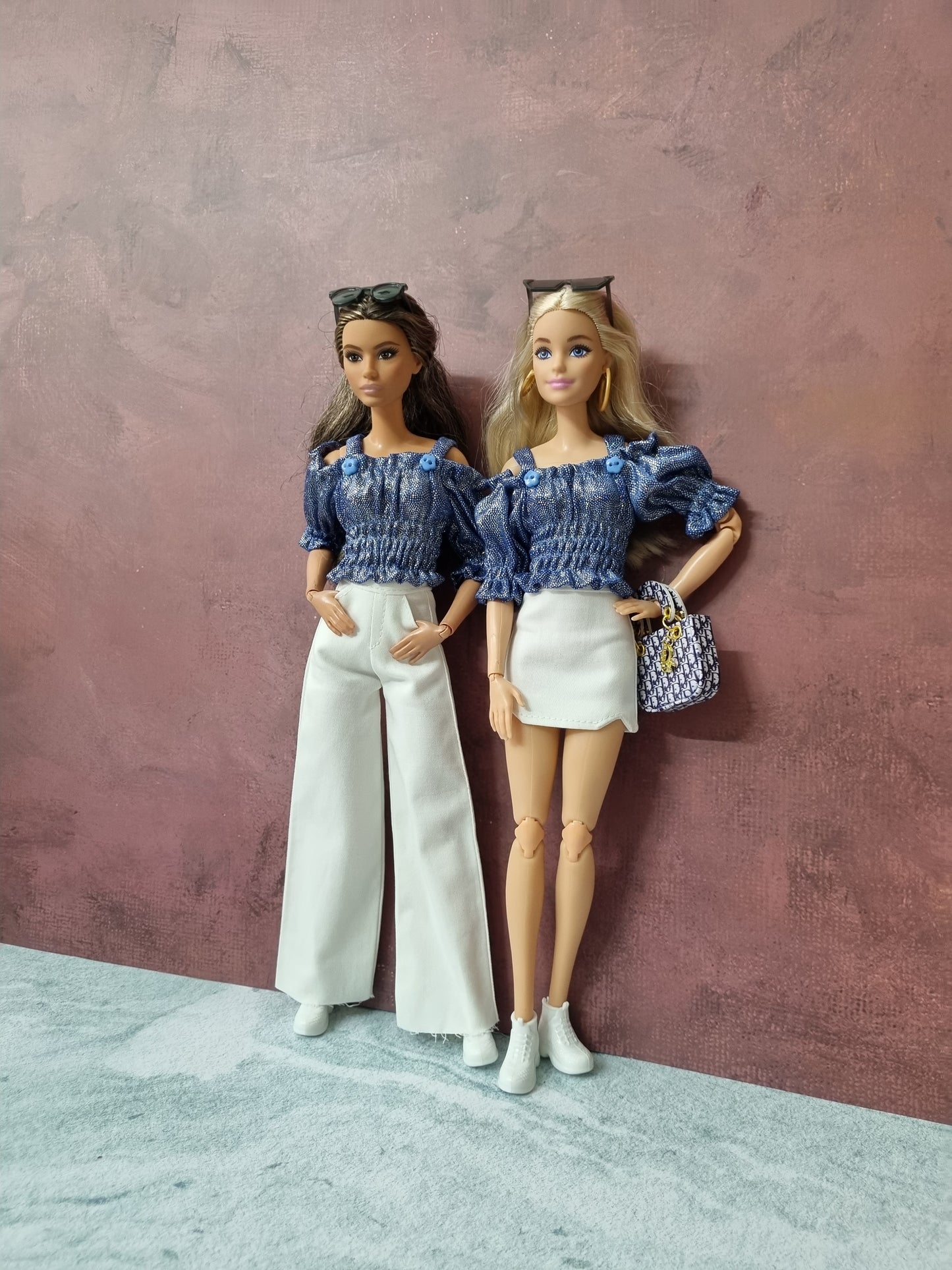 Clothes for barbie ( Shirt + White Mini skirt + White Pants )