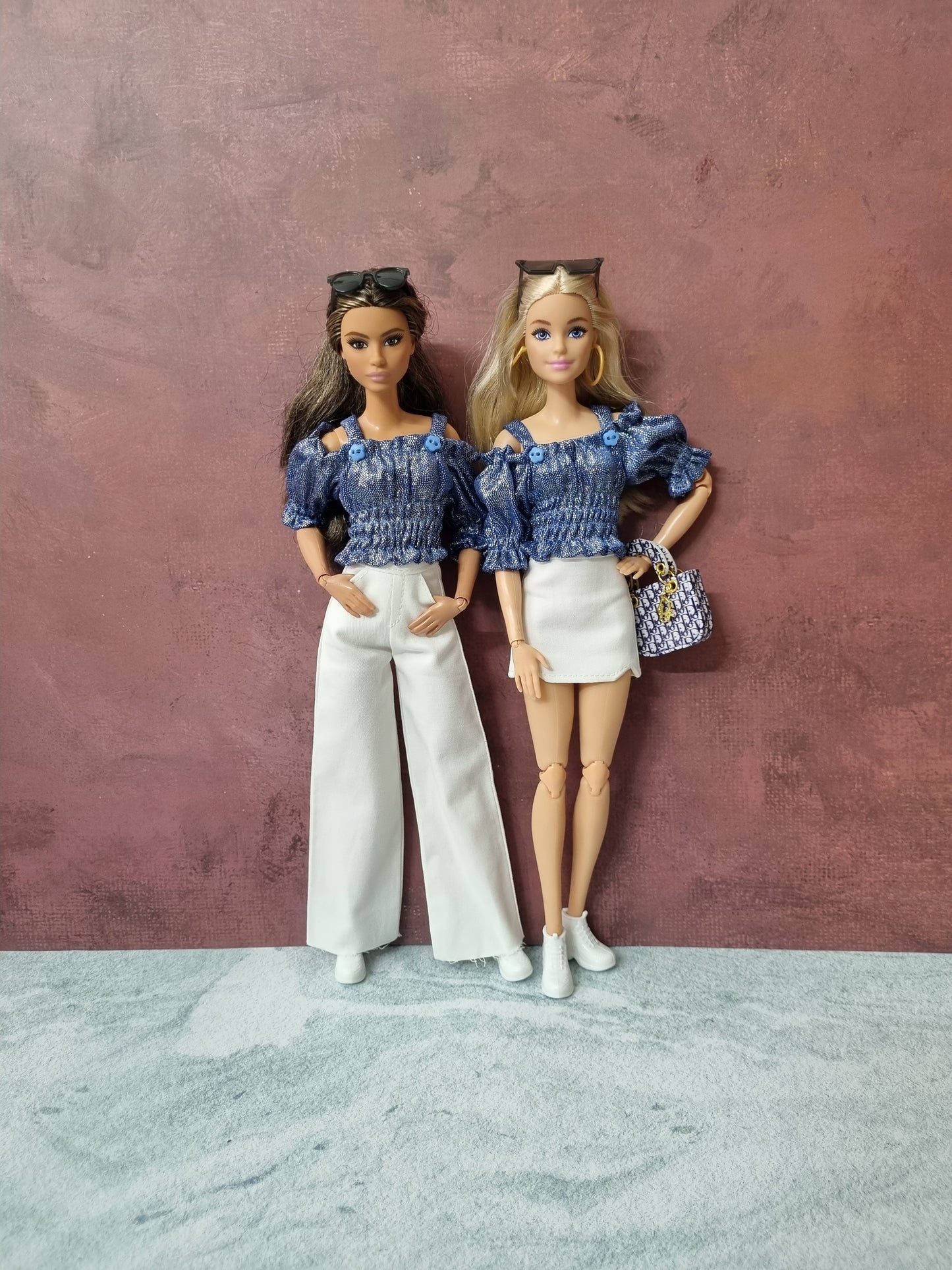 Clothes for barbie ( Shirt + White Mini skirt + White Pants )