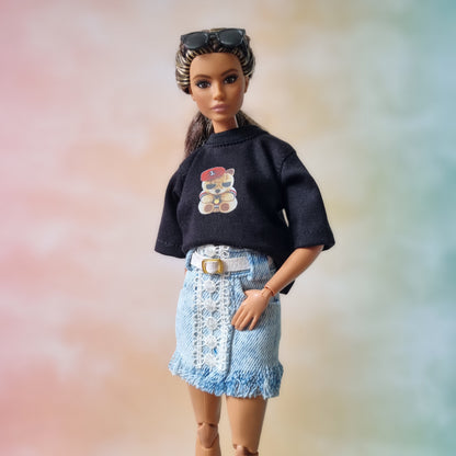 Skirt, Jean for Barbie doll