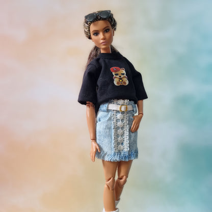 Skirt, Jean for Barbie doll