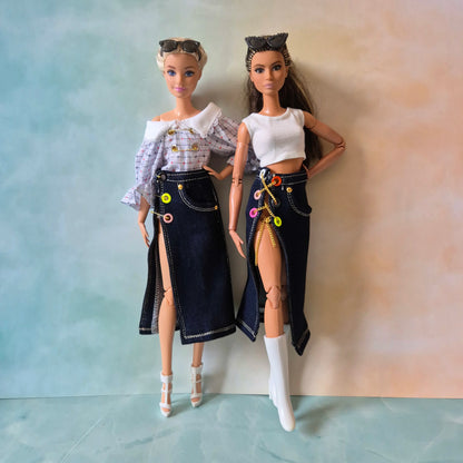 Top and skirt for barbie doll