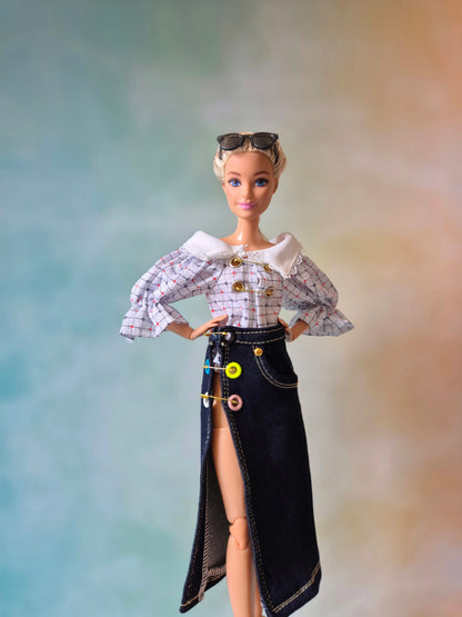 Top and skirt for barbie doll