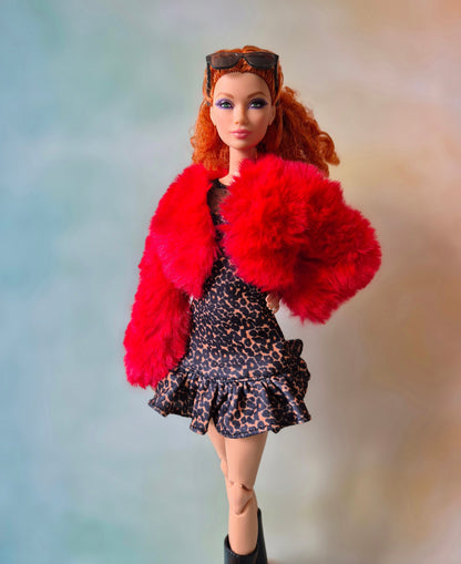 barbie with red coat and  dress