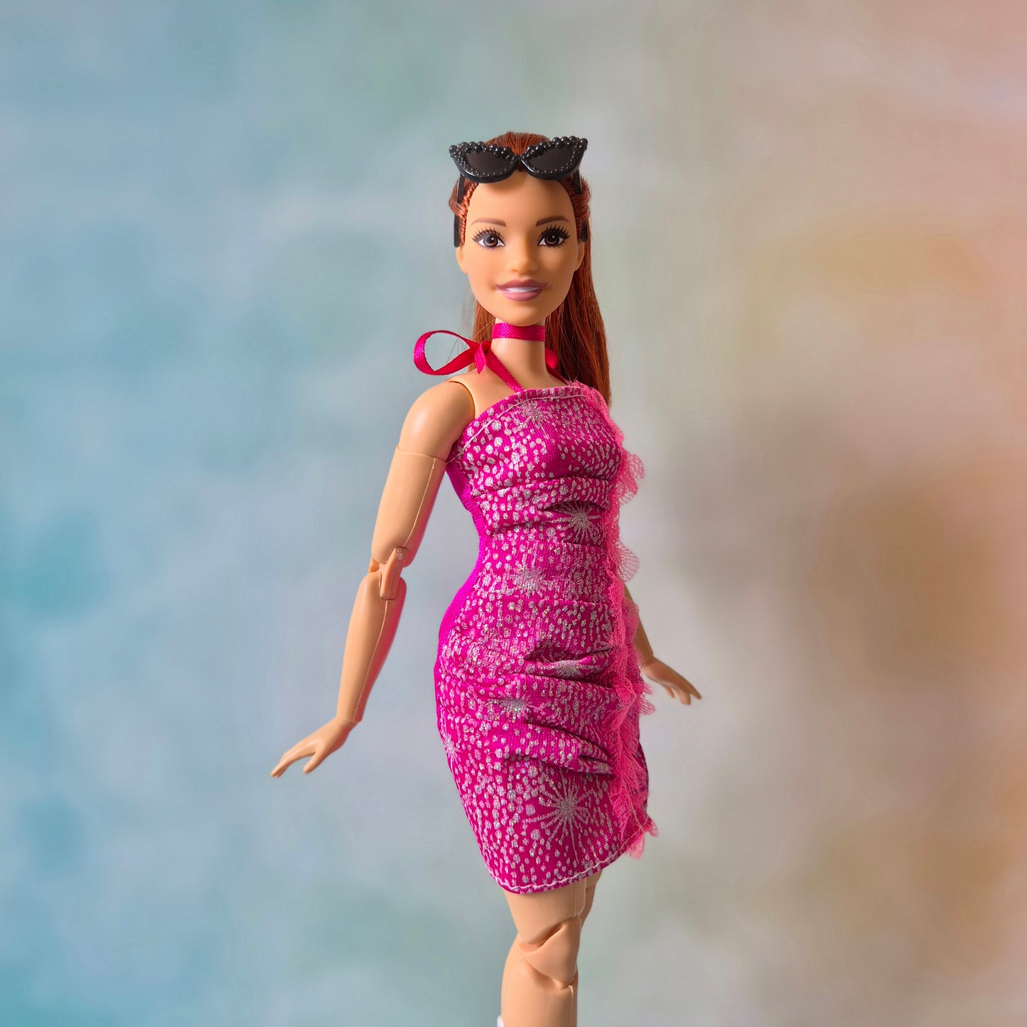 Pink dress and white jacket for barbie doll