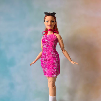 Pink dress and white jacket for barbie doll