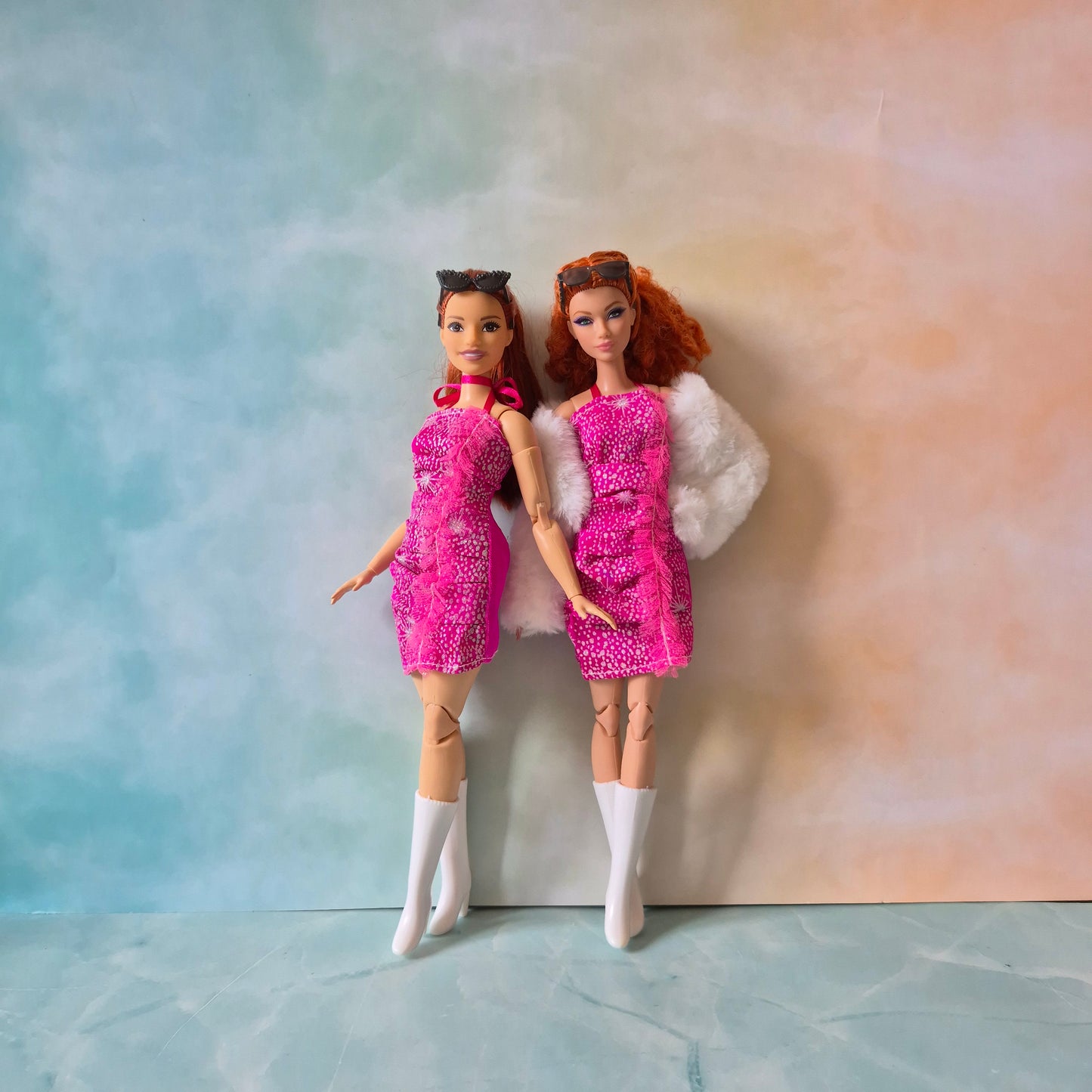 Pink dress and white jacket for barbie doll