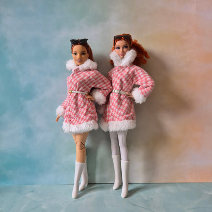 Winter coat and white tights for barbie , curvy doll , 12inch doll