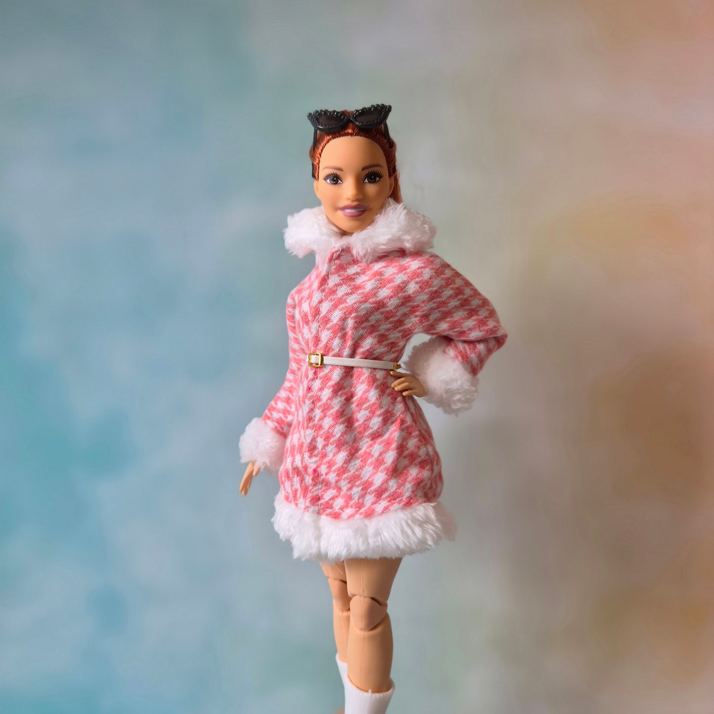 Winter coat and white tights for barbie , curvy doll , 12inch doll