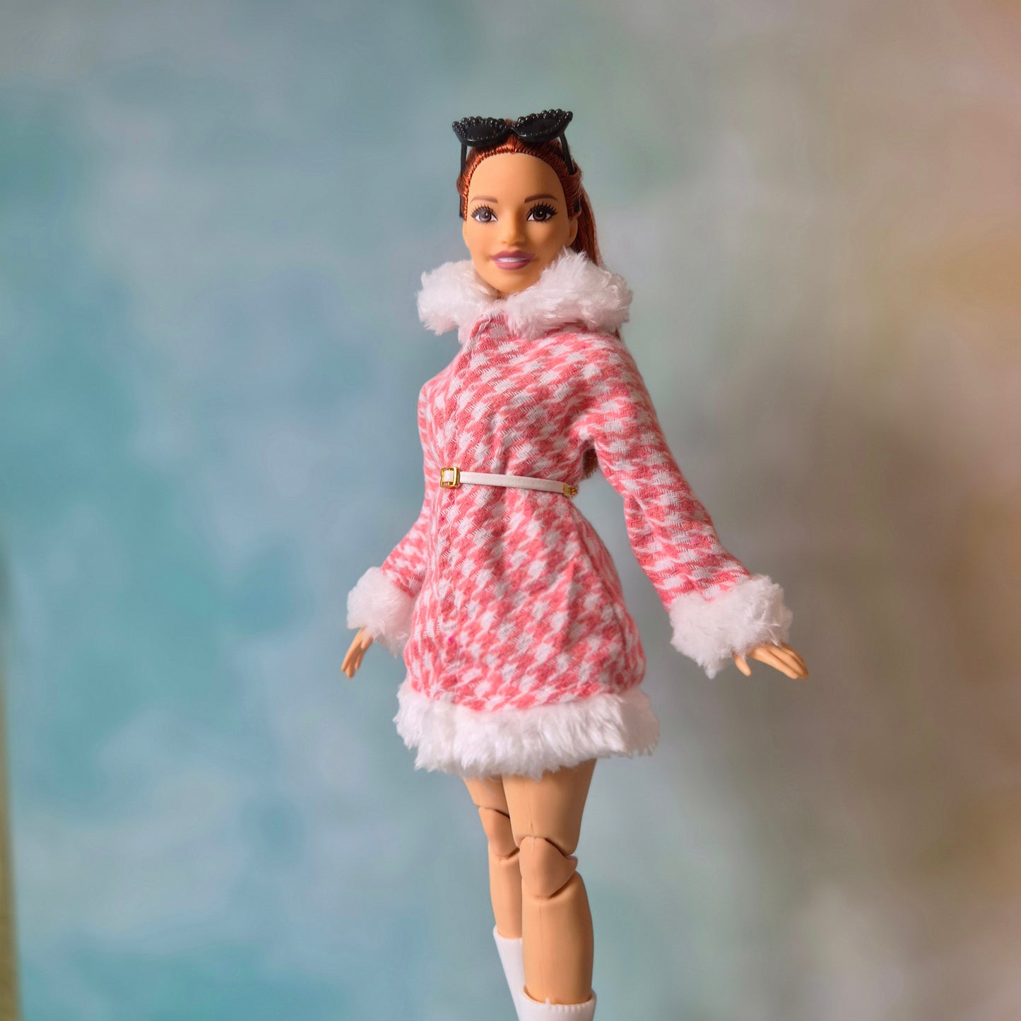 Winter coat and white tights for barbie , curvy doll , 12inch doll