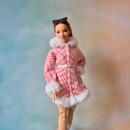 Winter coat and white tights for barbie , curvy doll , 12inch doll