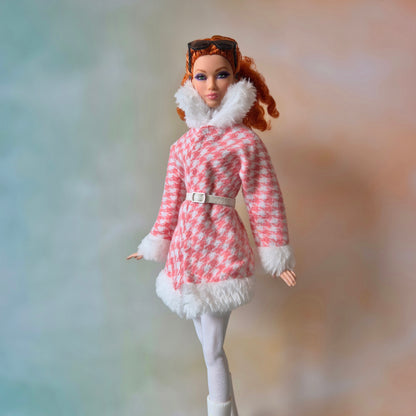 Winter coat and white tights for barbie , curvy doll , 12inch doll