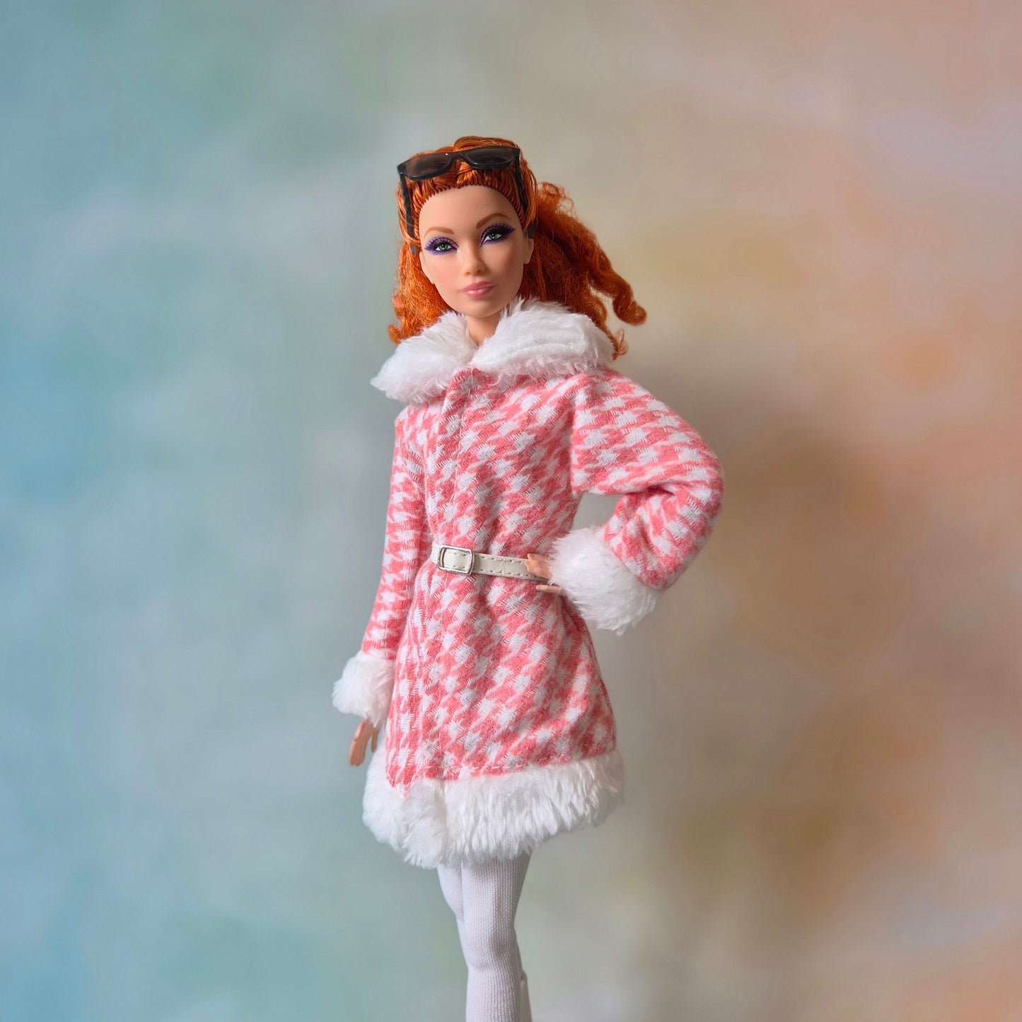 Winter coat and white tights for barbie , curvy doll , 12inch doll