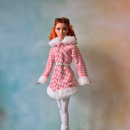 Winter coat and white tights for barbie , curvy doll , 12inch doll