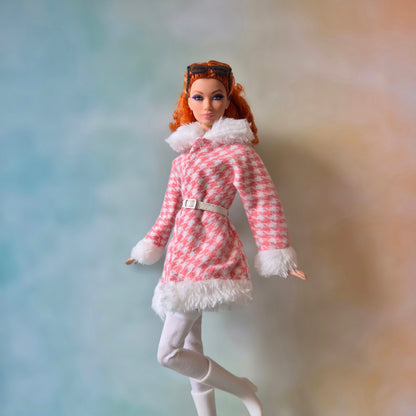 Winter coat and white tights for barbie , curvy doll , 12inch doll