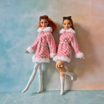 Winter coat and white tights for barbie , curvy doll , 12inch doll