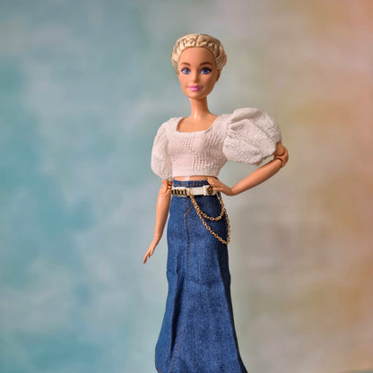 White top and jean skirt for Barbie