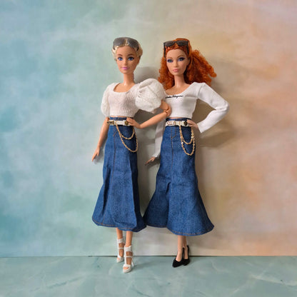 White top and jean skirt for Barbie