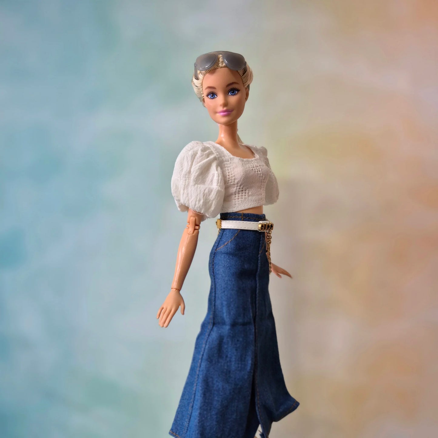 White top and jean skirt for Barbie