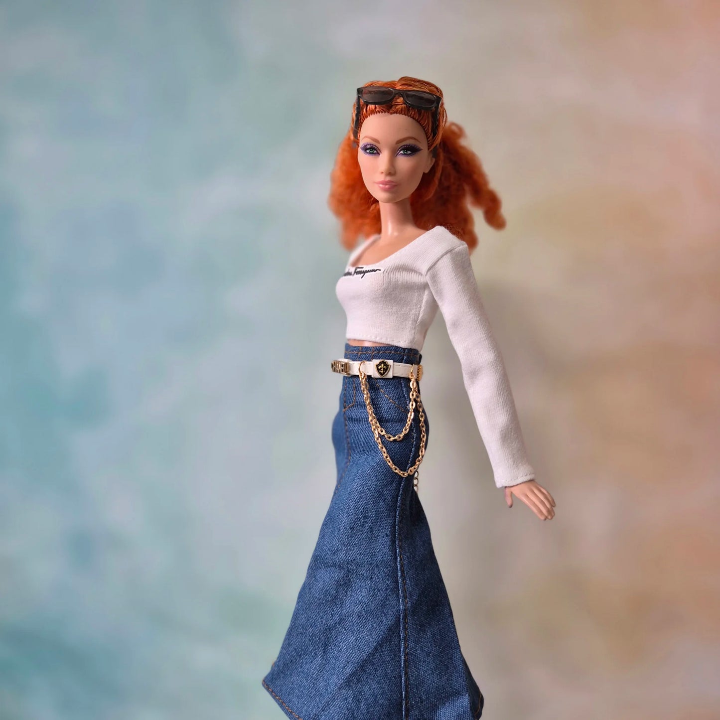 White top and jean skirt for Barbie