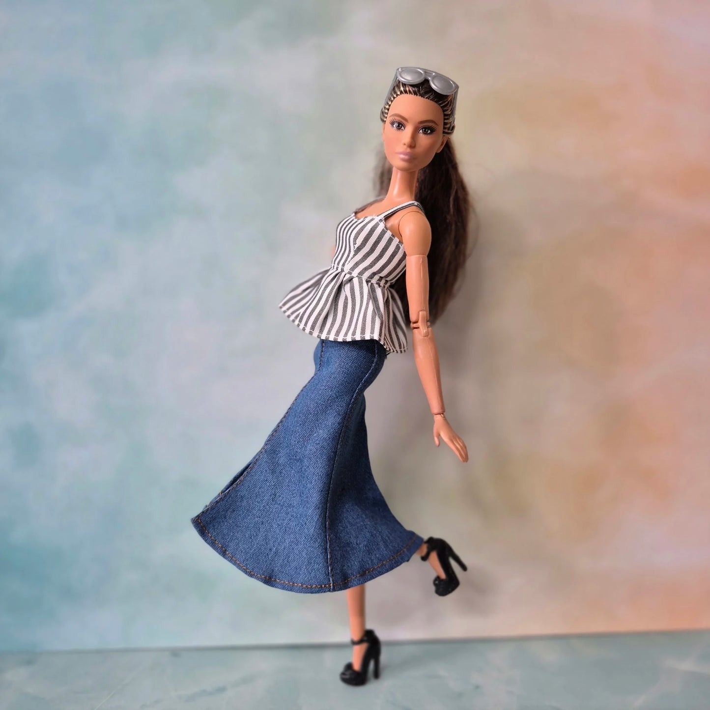 Top and jean skirt for Barbie