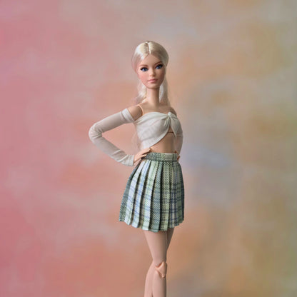 Outfit white top and Plate Skirt for Barbie