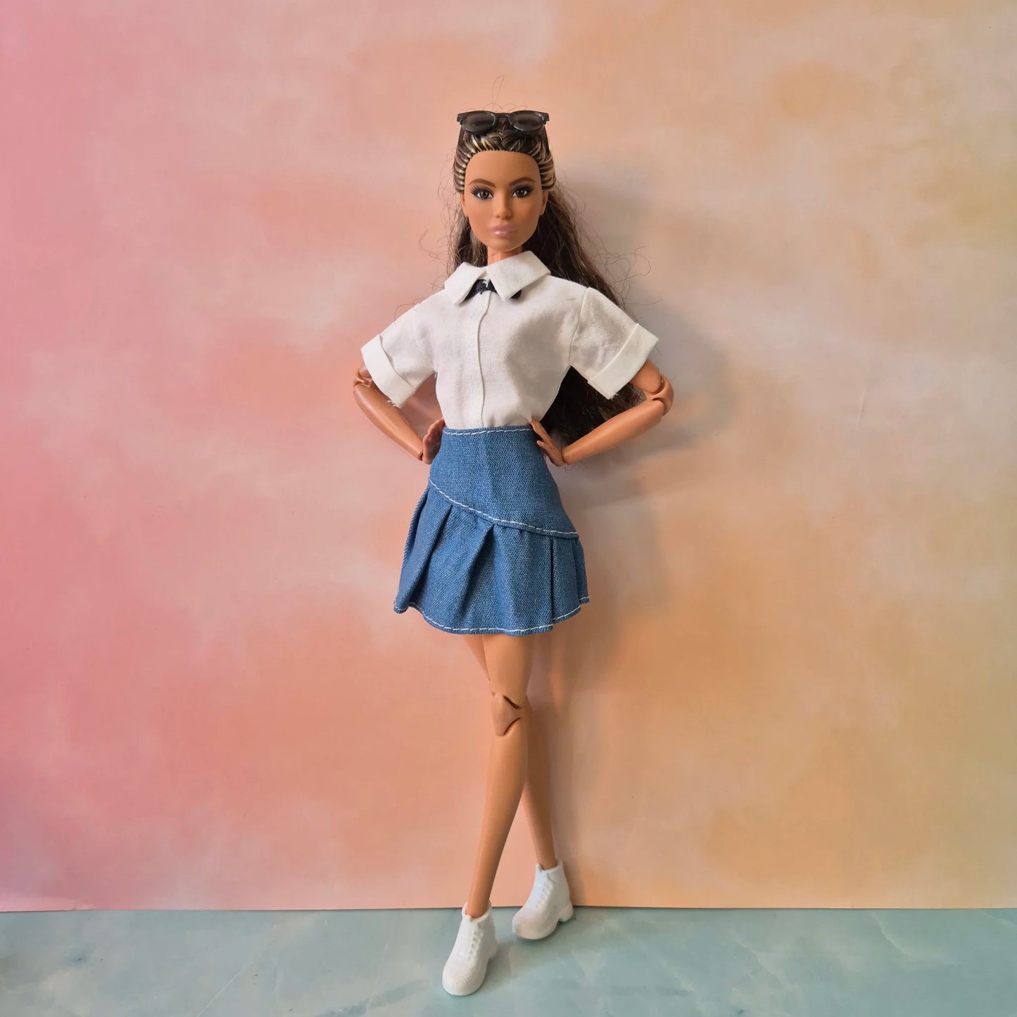 Outfit white shirt and A-line skirt for Barbie