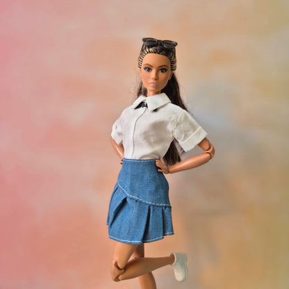 Outfit white shirt and A-line skirt for Barbie