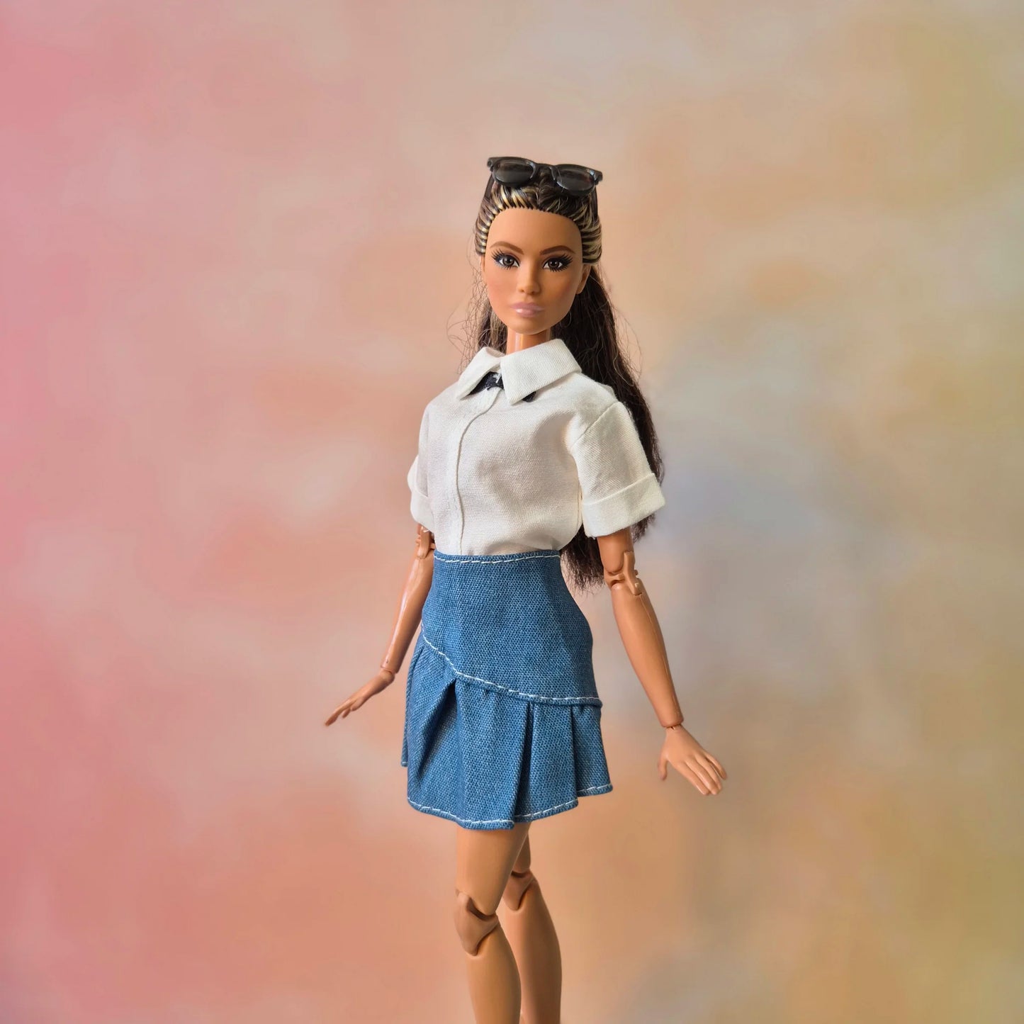 Outfit white shirt and A-line skirt for Barbie