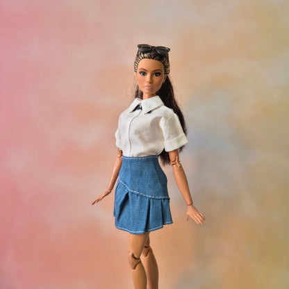 Outfit white shirt and A-line skirt for Barbie