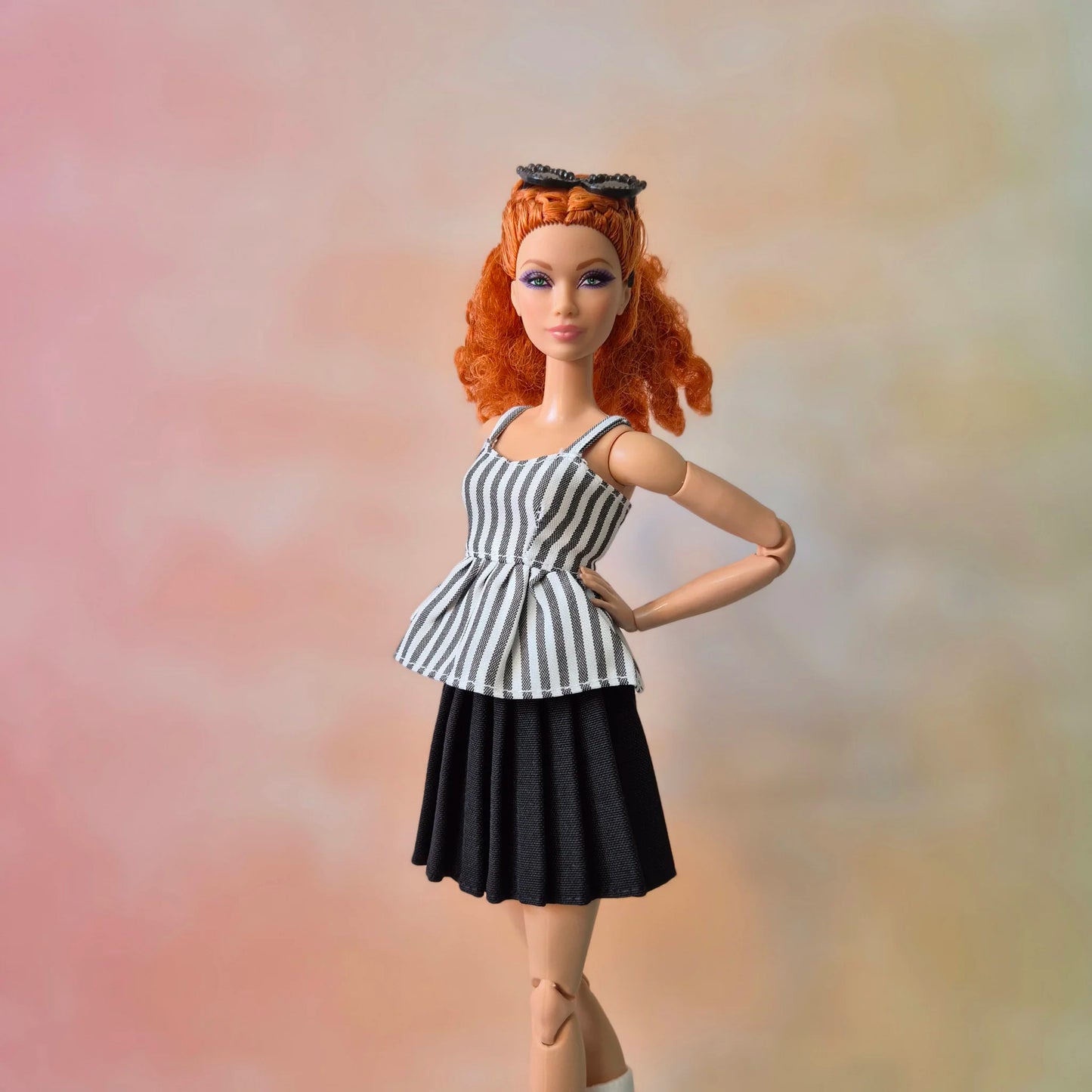 Outfit peplum camisole and Plate Skirt for barbie , 1/6 doll