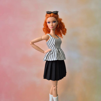 Outfit peplum camisole and Plate Skirt for barbie , 1/6 doll