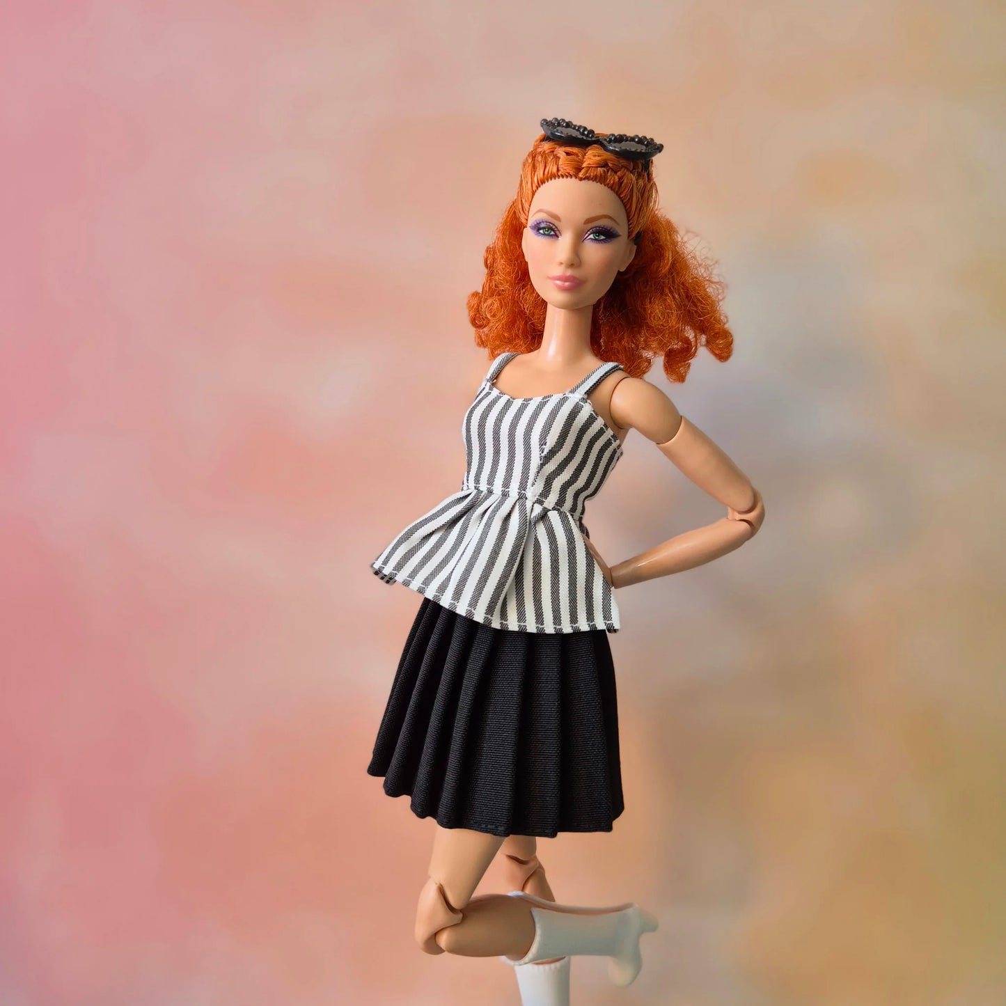 Outfit peplum camisole and Plate Skirt for barbie , 1/6 doll