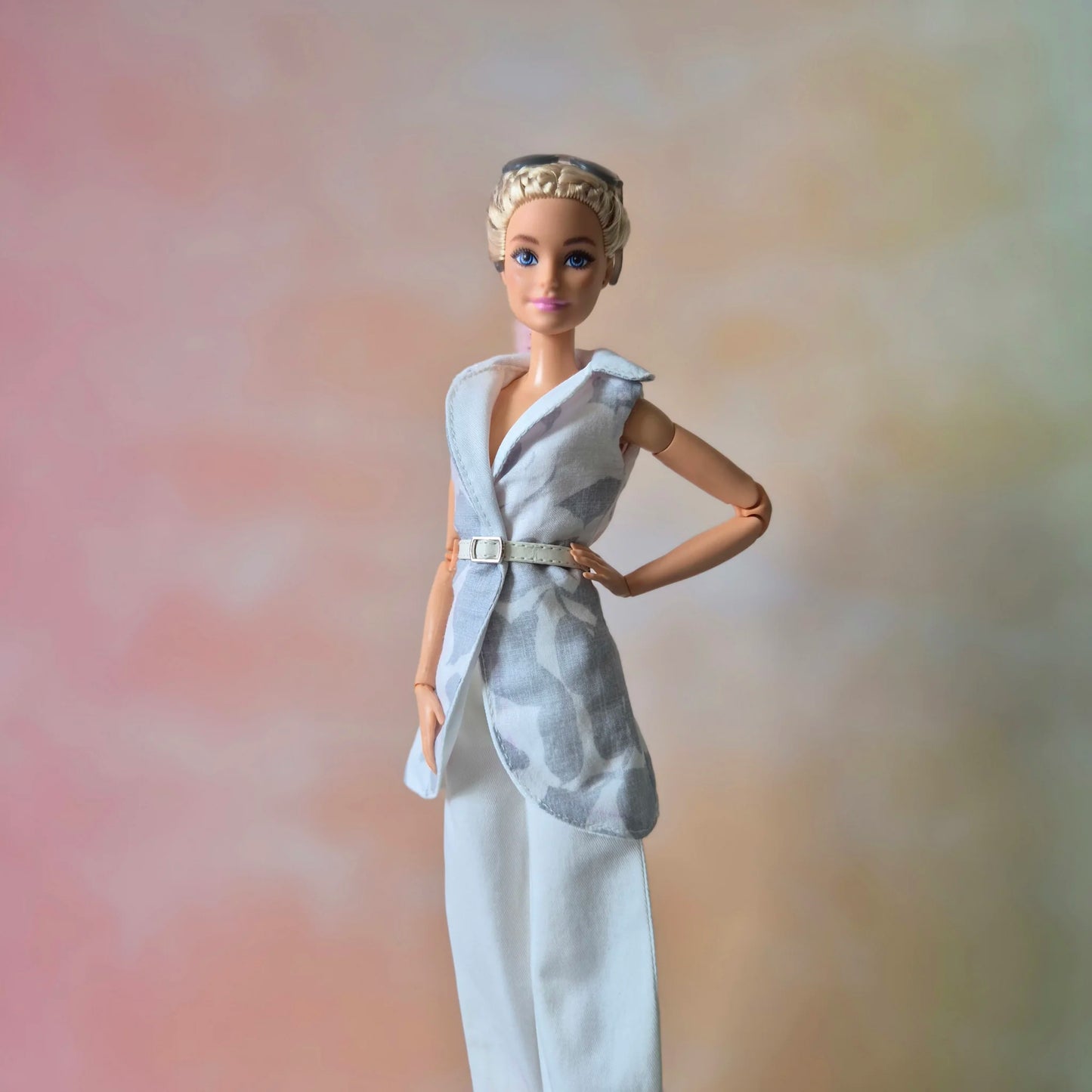 Barbie wear blazer , white pant and belt