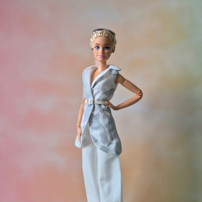 Barbie wear blazer , white pant and belt