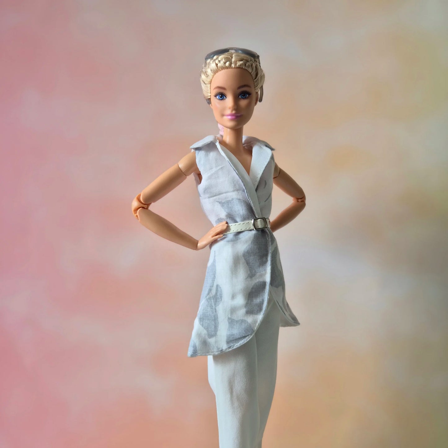 Barbie wear blazer , white pant and belt