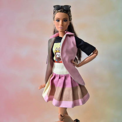 Sleeveless blazer, black top and skirt sets for barbie