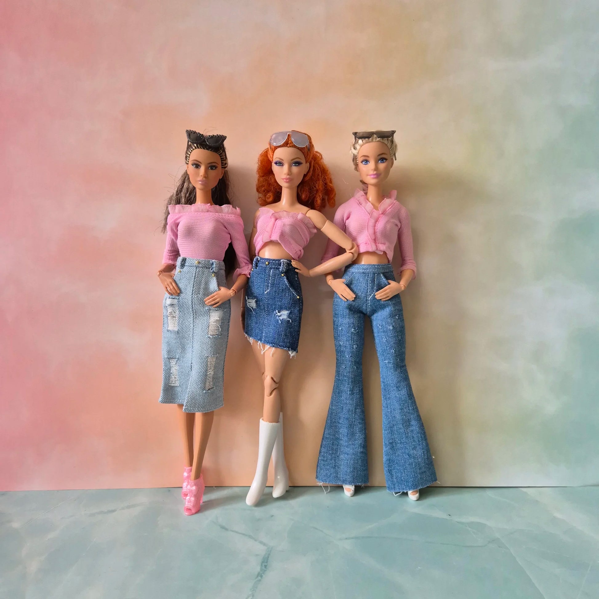 Pink top and Jean skirt, Jean for barbie doll