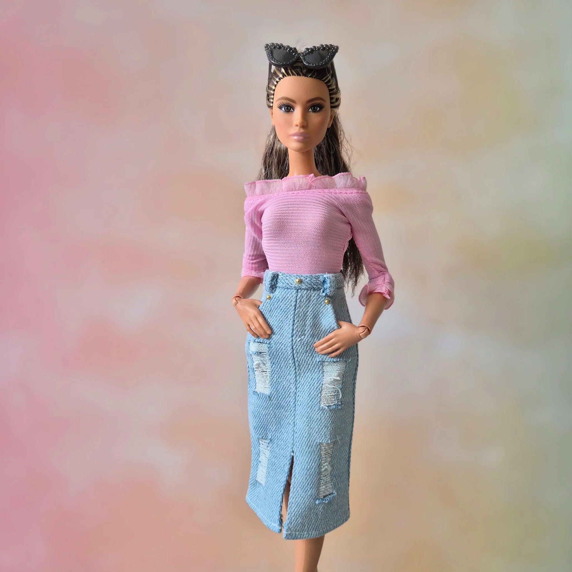 Pink top and Jean skirt for barbie