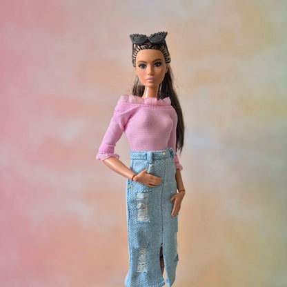 Pink top and Jean skirt for barbie