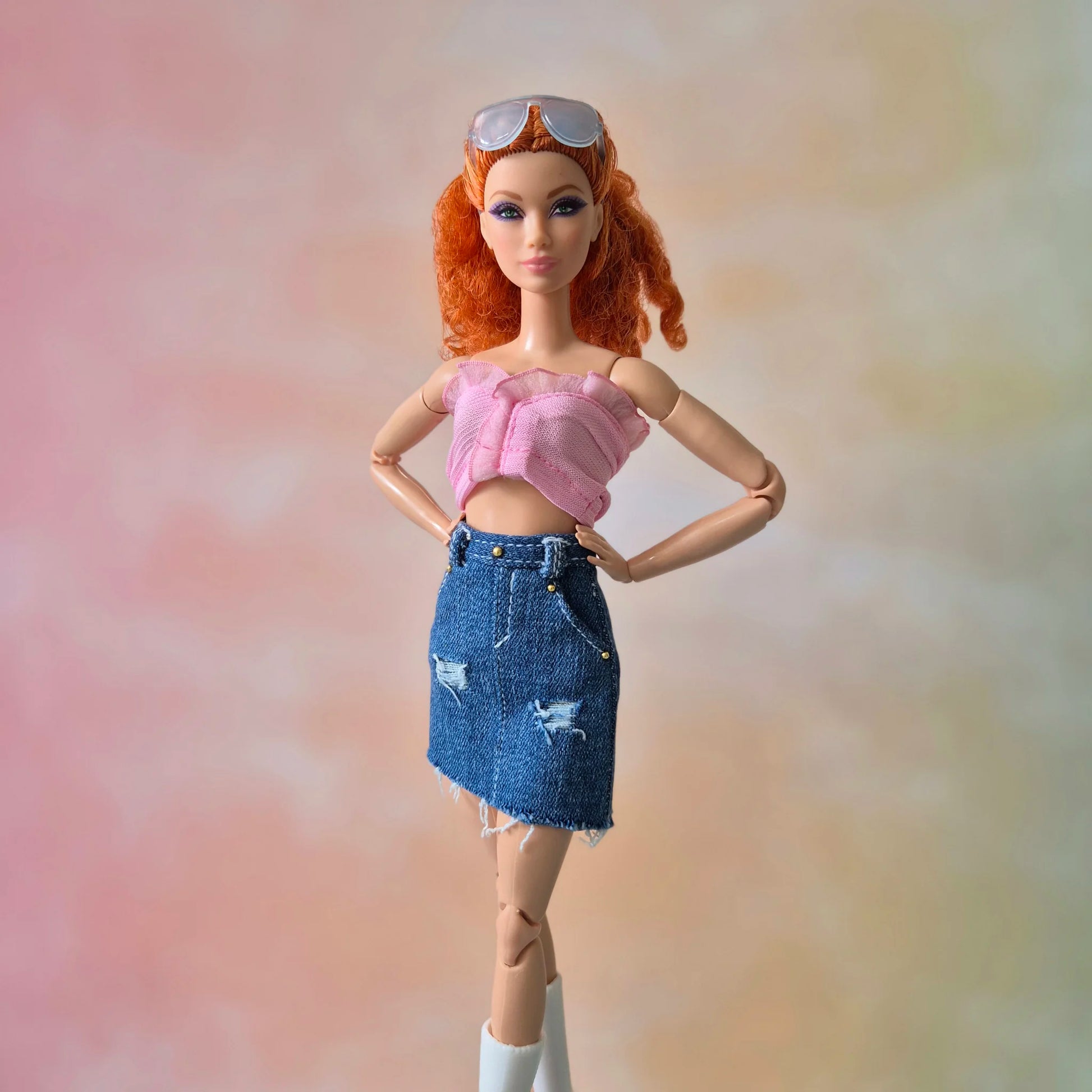 Pink top and Jean skirt for barbie