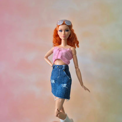 Pink top and Jean skirt for barbie