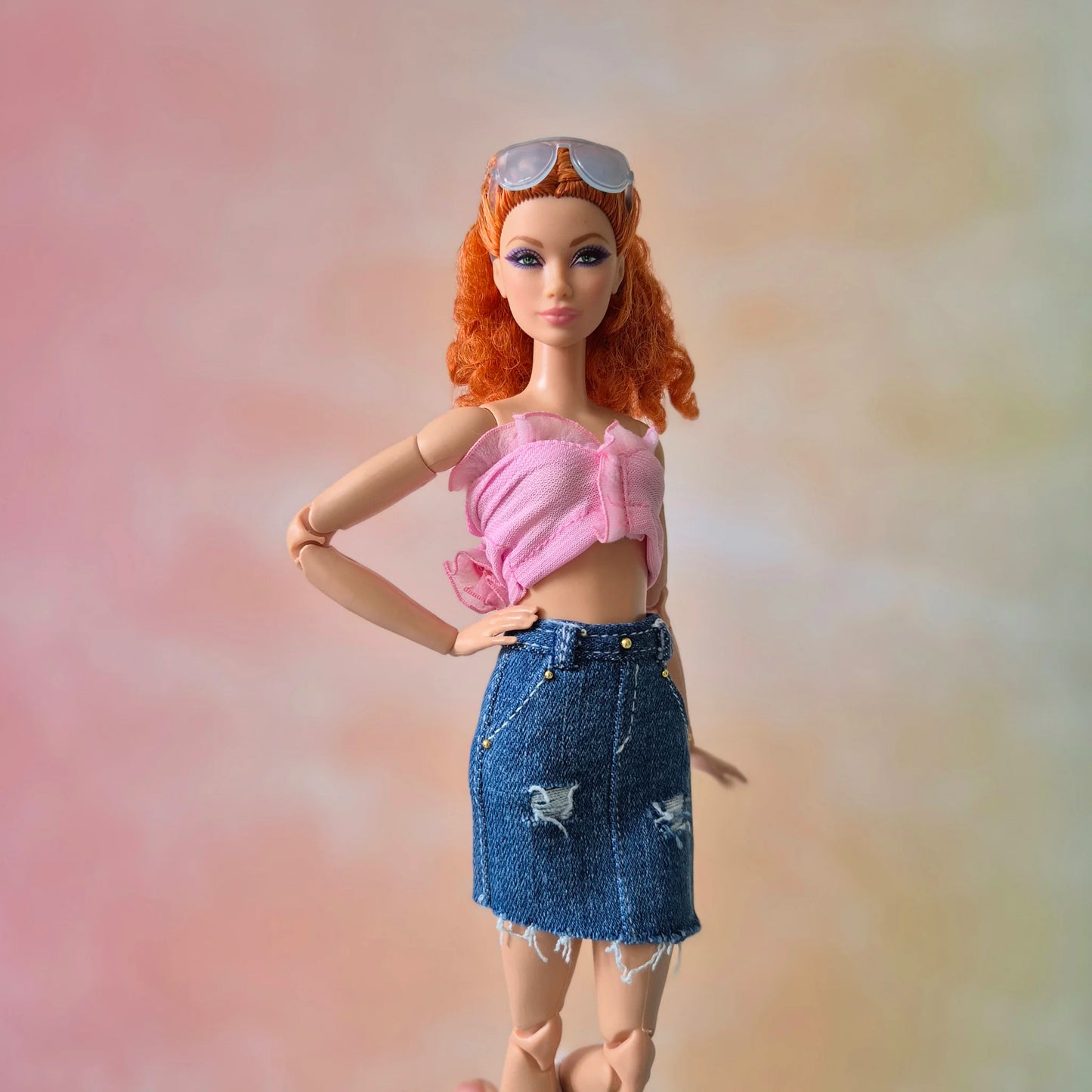 Pink top and Jean skirt for barbie